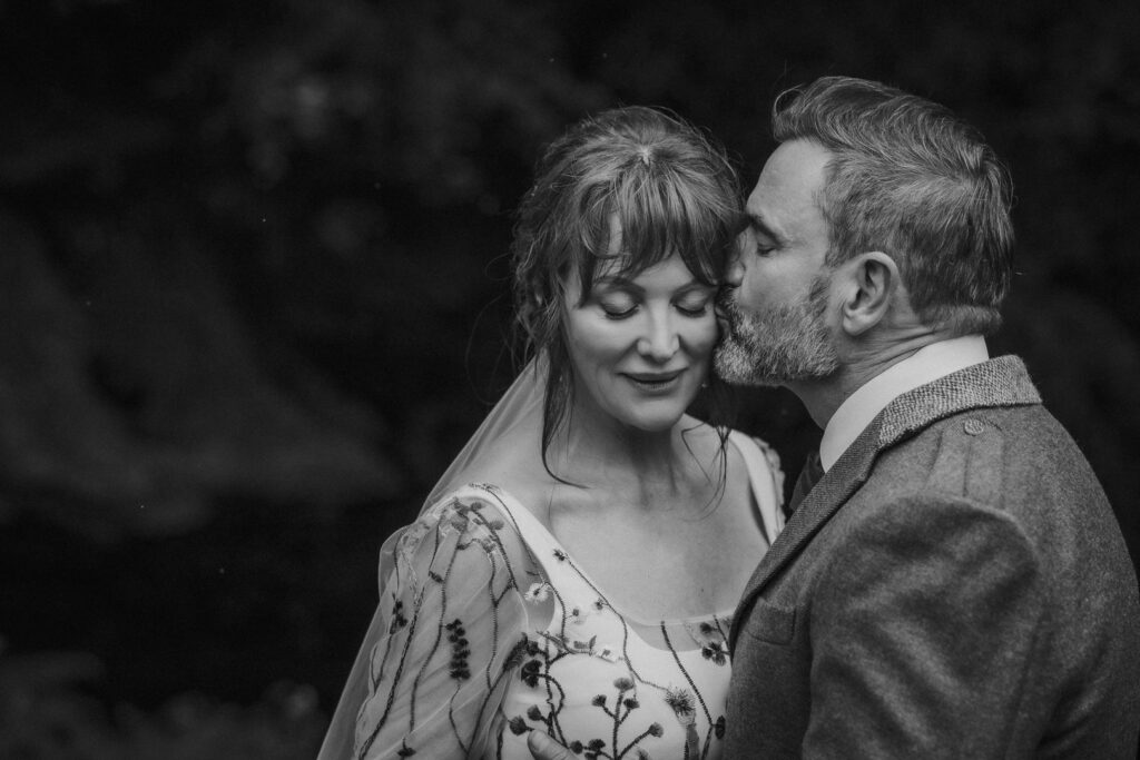 An intimate portrait of a bride and groom during their Ayrshire wedding.