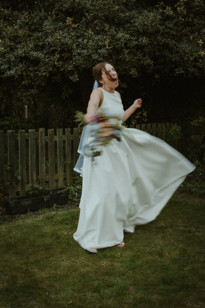 An Ayrshire bride having fun at her drinks reception.