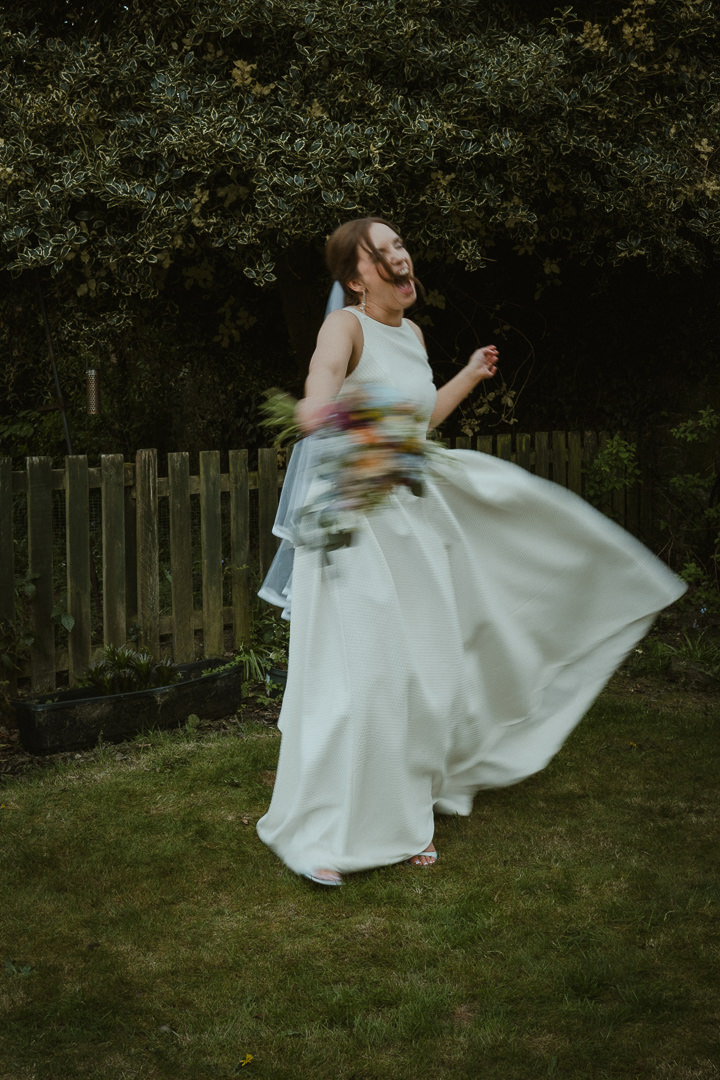An Ayrshire bride having fun at her drinks reception.